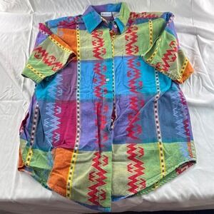 Backroad Blues Mens Medium Multicolor Patchwork Cotton Button Down Shirt